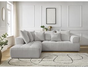 Divano angolare grigio chiaro (penisola a sinistra/a L) con rivestimento in ciniglia Whesley – Bobochic Paris