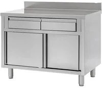 Tavolo 120x60x85 acciaio inox 430 armadiato alzatina cassetti ristorante RS4470