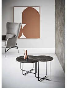 Tavolino tondo con piano vetro effetto Marmo Nero JON 60