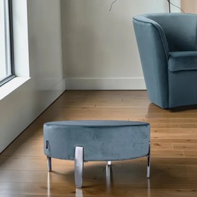 Pouf Rotondo in Velluto Ottanio con Piedini 70 cm - Giotto