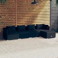 Set Divani da Giardino 5 pz con Cuscini in Polyrattan Nero 3101656