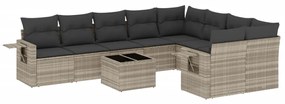 Set divano giardino 10 pz con cuscini grigio chiaro polyrattan