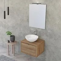 Mobiletto bagno sospeso 60 cm Master rovere miele con lavabo appoggio e specchio