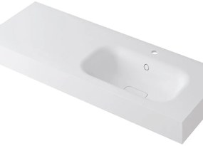 Lavabo integrale rettangolare vasca a destra L 120.5 x H 15 x P 46 cm in resina bianco opaco