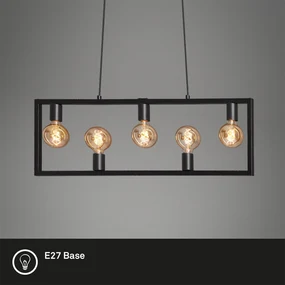 Lampadario A Sospensione Vintage Kotak Metallo Nero 5 Luci Luci E27