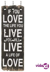 vidaXL Appendiabiti da Parete con 6 Ganci LOVE LIVE 120x40 cm