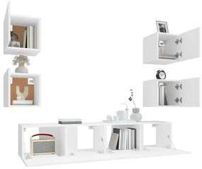 Set di mobili porta tv 6 pz bianco in legno multistrato