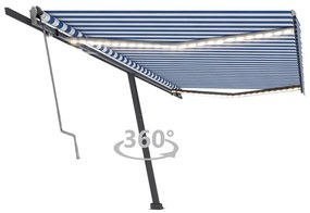 Tenda Automatica Con Sensore Vento E Led 500x300 Cm Blu Bianca /