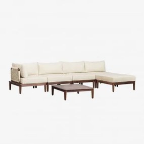 Divano Da Giardino Angolare Modulare A 4 Pezzi Con Tavolino E Puff In Legno Di Acacia Giulia Beige Crema - Sklum