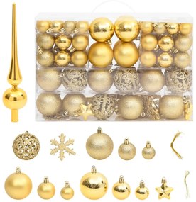 Set Palline di Natale 111 pz in Polistirene, Oro