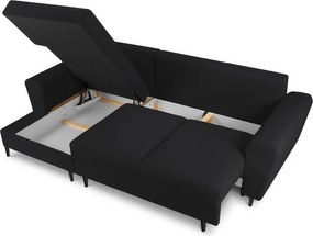 Divano angolare nero allungabile e con contenitore (con penisola a sinistra/con chaise lounge) con rivestimento in bouclé Kyoto – Cosmopolitan Design