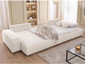 Divano angolare color crema allungabile/con contenitore (a U) rivestito in velluto a coste Sarina – Ropez