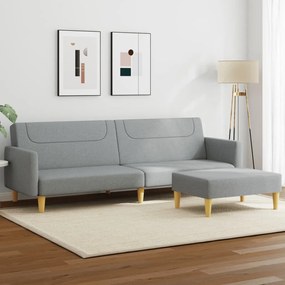 Divano Letto A 2 Posti Con Poggiapiedi Grigio Chiaro İn Tessuto /