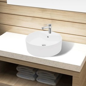 Lavandino Bagno İn Ceramica Bianca Rotondo Con Foro Di Trabocco /