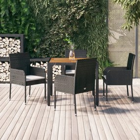 Set Da Pranzo Da Giardino 5 Pz Nero Con Cuscini İn Polyrattan /