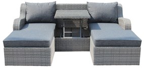 GRANDIS - divano da giardino con 2 pouf completo di cuscino intreccio in rattan sintetico