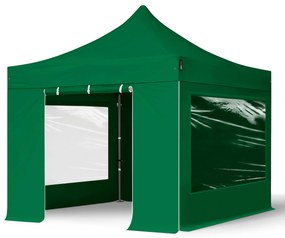 TOOLPORT 3x3m gazebo pieghevole con laterali (finestre panoramiche), PREMIUM acciaio, verde scuro - (600020)