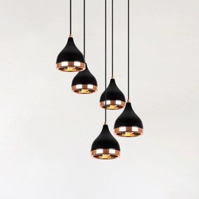 Opviq Lampada a sospensione Yildo 7005 nero/rame metallo a 5 luci rotonda