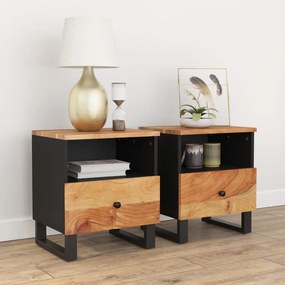 Comodini 2pz İn Legno Massello Di Acacia E Legno Multistrato /