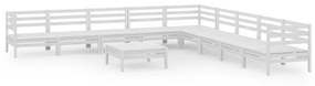 Set Salotto da Giardino 10 pz in Legno Massello di Pino Bianco