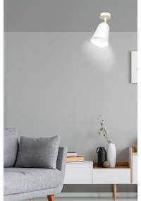 Plafoniera A Faretto Spot 1 Luce In Acciaio Bianco E Legno Naturale