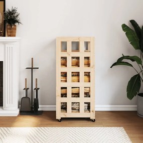 Portalegna Con Ruote 40x49x110 Cm Legno Massello Di Pino /