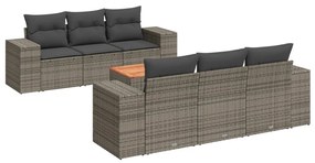 Set divani da giardino 7 pz con cuscini grigio in polyrattan