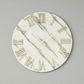 Orologio rotondo D40 cm RYAN in legno rivestito con parato e dettagli Oro