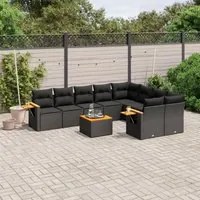 Set Divani da Giardino 10pz con Cuscini in Polyrattan Nero 3259549