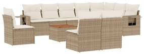 Set divani da giardino 11 pz con cuscini beige in polyrattan