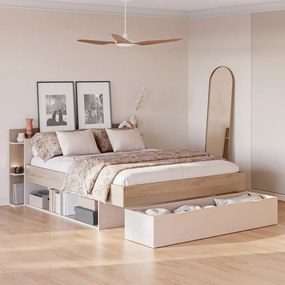 Letto matrimoniale effetto rovere con contenitore senza griglia in colore bianco e naturale 160x200 cm Albo - Marckeric