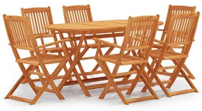 Set Pranzo Pieghevole Da Esterno 7 Pz İn Massello Di Eucalipto /