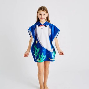 Poncho bambino in cotone blu Shark - Catherine Lansfield