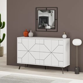 Madia Moderna 4 Ante 123 Cm Design Geometrico Piedi Metallici Dune Bianca