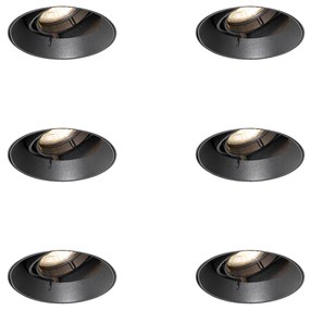 Set di 6 faretti da incasso moderni neri GU10 rotondi senza bordi - Oneon