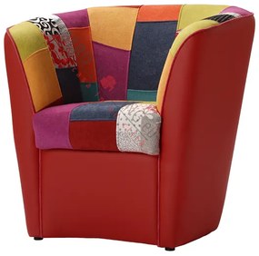 Poltrona in ecopelle ROSSA e seduta in tessuto patchwork