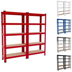 2 Scaffali In Metallo E MDF Scaffale Ad Alta Portata Fino a 875 kg Con 5 Ripiani Regolabili Ideale Per Garage Officina Cantina Capannone Magazzino Design Modulare 150 x 75 x 30 cm Rosso