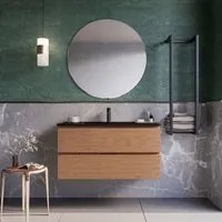 Mobile bagno sospeso 80cm rovere cartagena lavabo nero opaco specchio armony, selezione accessori con specchio