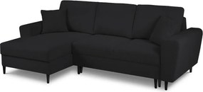 Divano angolare nero allungabile e con contenitore (con penisola a sinistra/con chaise lounge) con rivestimento in bouclé Kyoto – Cosmopolitan Design