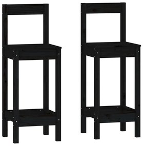 Set da bar 3 pz nero in legno massello di pino