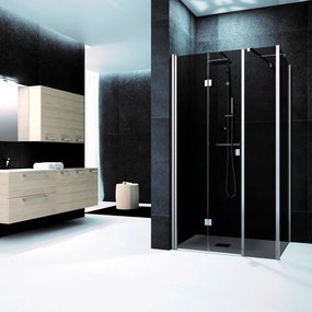 Box doccia con ingresso frontale pieghevole L 150 x H 200 cm, in vetro fumé SP. 6 mm, profilo cromato Glam