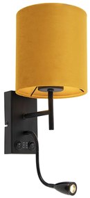 Applique nera con paralume in velluto giallo - Stacca
