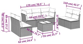 Set divano da giardino 8pz con cuscini grigio chiaro polyrattan