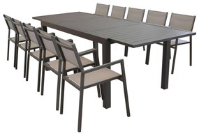 DEXTER - set tavolo in alluminio cm 200/300 x 100 x 74 h con 10 poltrone Aulus