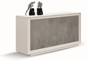 Credenza LAMPEDUSA in legno bianco frassinato, ante finitura grigio cemento, 140&#215;50 cm