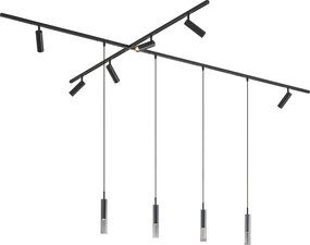 Sistema di illuminazione a binario moderno nero con 6 faretti e 4 luci a sospensione monofase - Slimline Uzzy Loyce