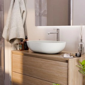 Lavabo da appoggio Sandstone ovale in cemento L 53 x H 13 x P 35 cm grigio piletta non inclusa