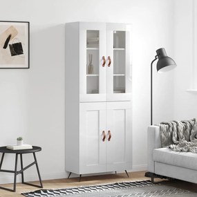 Credenza Bianco Lucido 69,5x34x180 Cm İn Legno Multistrato /