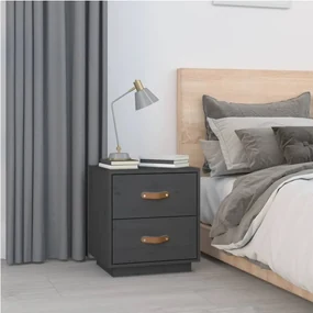 Comodino grigio 40x34x45 cm in legno massello di pino