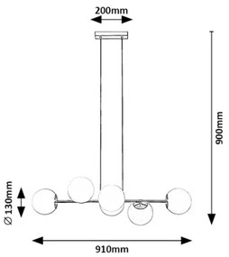 Rabalux 72249 - Lampadario a sospensione con filo KIARA 6xE27/35W/230V oro